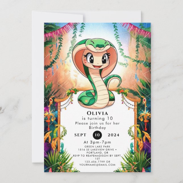 Simple Jungle Snake Birthday Invitation (Front)