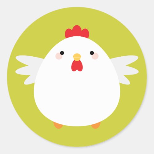 Simple Kawaii Chicken on Green Classic Round Sticker