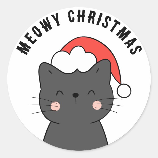 Simple Kawaii Meowy Christmas Cat Sticker  (Front)