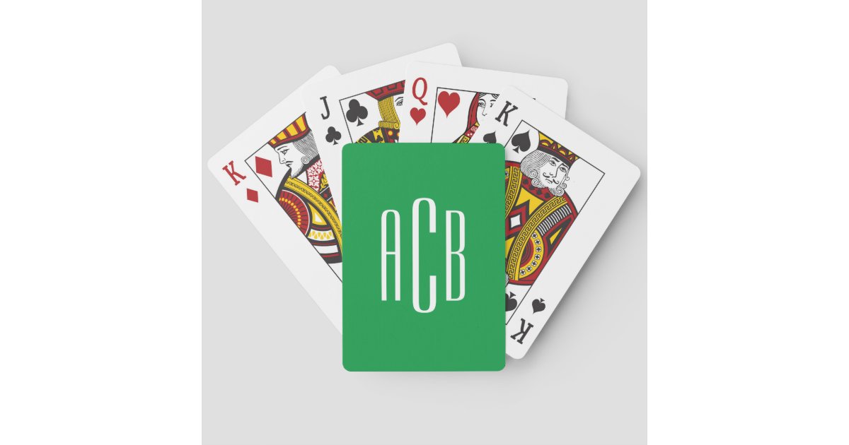 Monogram Letter Kelly Simple Kelly Green and White Three Letter Monogram Poker Cards | Zazzle