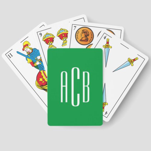 Simple Kelly Green and White Three Letter Monogram Spanish Playing Cards