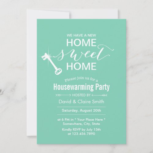 Simple Key Mint Green New Home Housewarming Party Invitation
