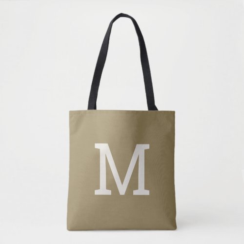 Simple Khaki Taupe Monogram Initial Tote Bag