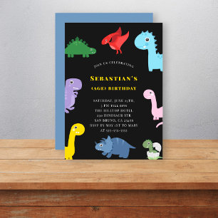 Simple kids colorful dinosaur birthday invitation