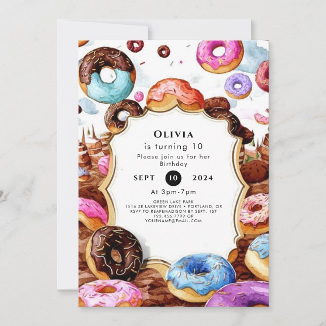  Simple Kids Donut Birthday Invitation (Front)