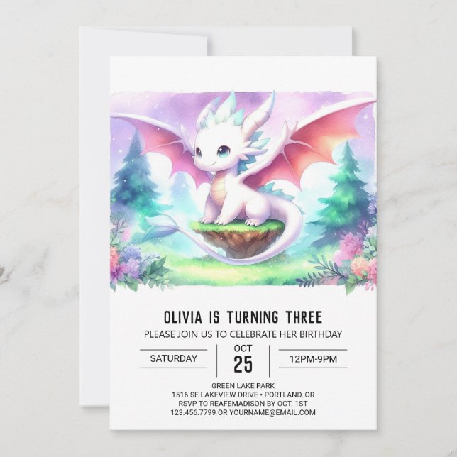 Simple Kids Dragon Birthday Invitation (Front)
