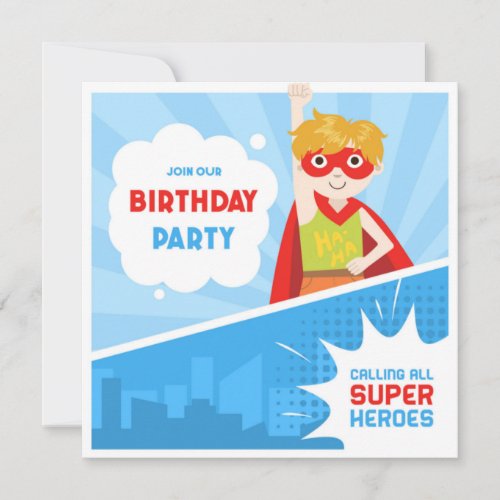 Simple Kids Fill In the Blank Superhero Birthday  Invitation