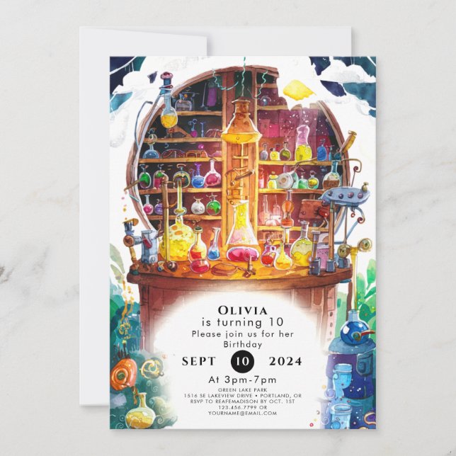 Simple Kids' Magic Scientist Birthday Invitation (Front)