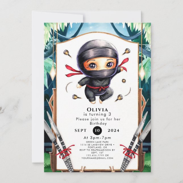 Simple Kids Ninja Birthday Invitation (Front)