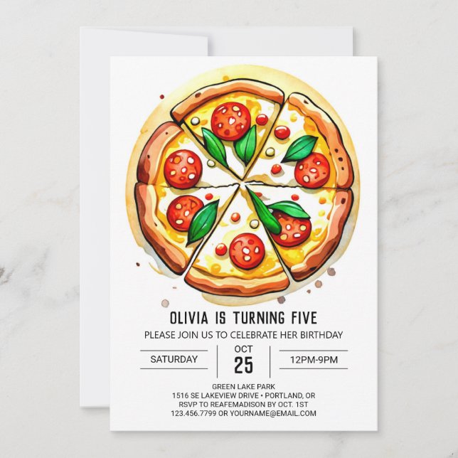 Simple Kids Pizza Birthday Invitation (Front)