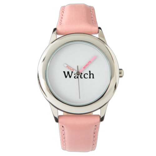 Simple Kid's Stainless Steel Pink Leather Strap Watch