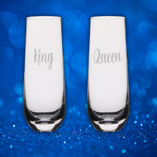 Simple "King & Queen" Monogram Text etched   Stemless Champagne Flute