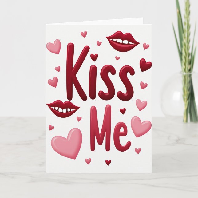 Simple Kiss Me Lips Hearts Card (Front)
