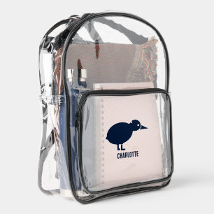 Simple Kiwi Bird Silhouette Monogram Custom Clear Backpack