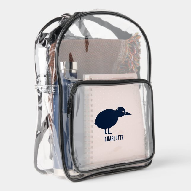 Simple Kiwi Bird Silhouette Monogram Custom Clear Backpack (Right)