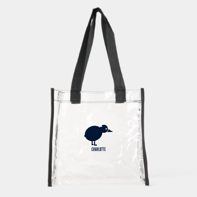 Simple Kiwi Bird Silhouette Monogram Custom Clear Tote Bag (Front)