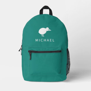 Simple Kiwi Bird Silhouette Monogram Custom Printed Backpack