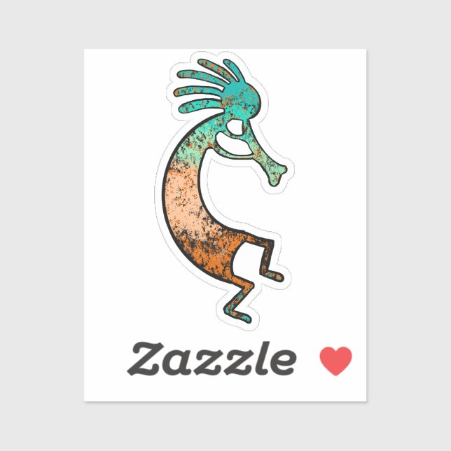 Simple Kokopelli drawing in Orange and blue Sticker (Sheet)