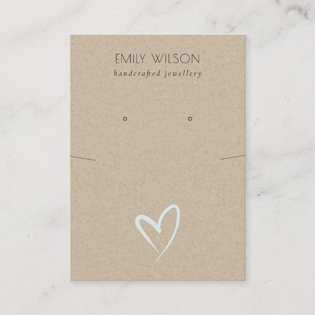 Simple Kraft Blue Heart Necklace Earring Display Business Card (Front)