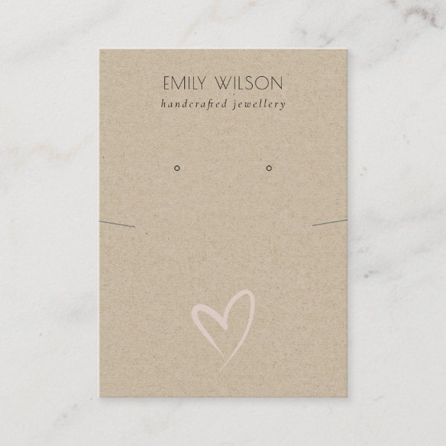 Simple Kraft Blush Heart Necklace Earring Display  Business Card (Front)