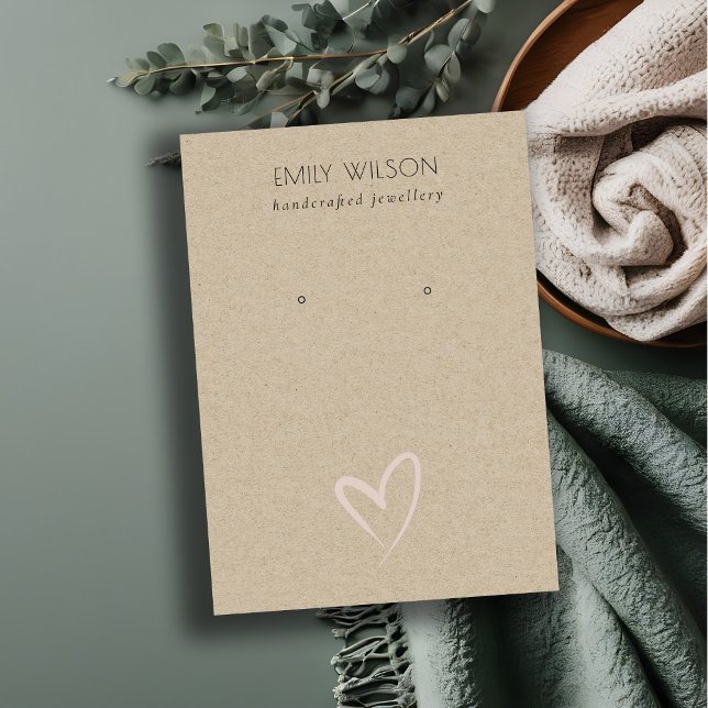 Simple Kraft Blush Heart Stud Earring Display Business Card (Creator Uploaded)