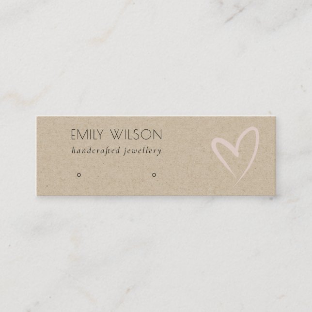 Simple Kraft Blush Heart Stud Earring Display Mini Business Card (Front)