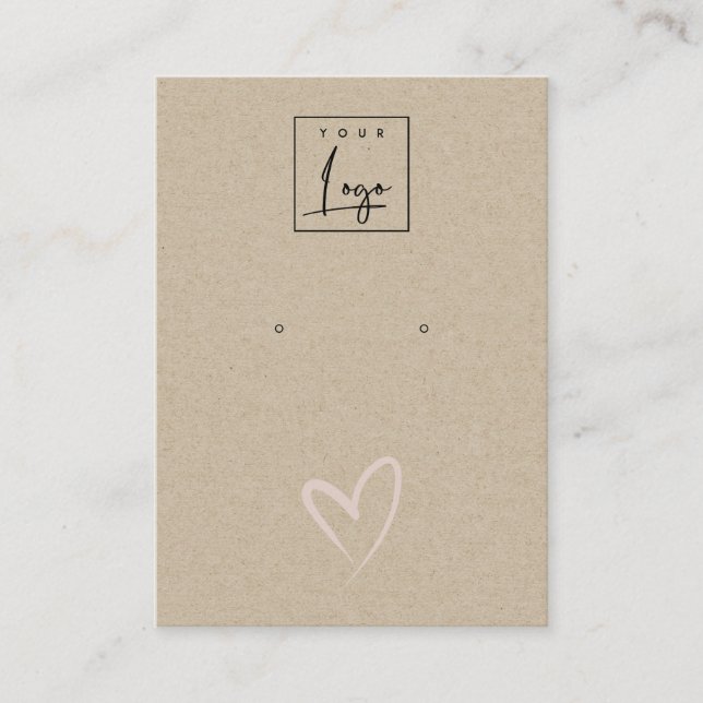 Simple Kraft Blush Heart Stud Earring Logo Display Business Card (Front)