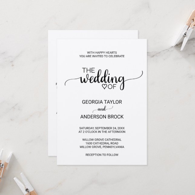 Simple Kraft Calligraphy All In One Wedding Invitation (Front/Back In Situ)