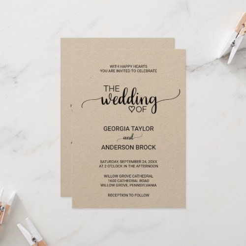Simple Kraft Calligraphy All In One Wedding Invitation