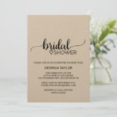 Simple Kraft Calligraphy Bridal Shower Invitation (Standing Front)