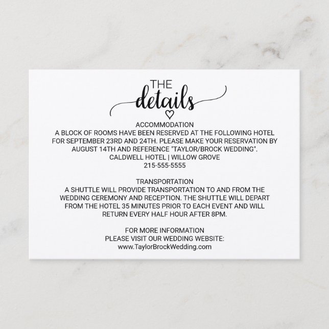 Simple Kraft Calligraphy Details Card (Front)