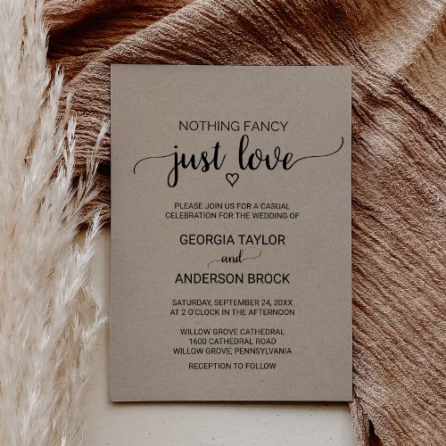 Simple Kraft Calligraphy Nothing Fancy Just Love Invitation