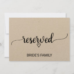 Simple Kraft Calligraphy Reserved Sign Invitation | Zazzle
