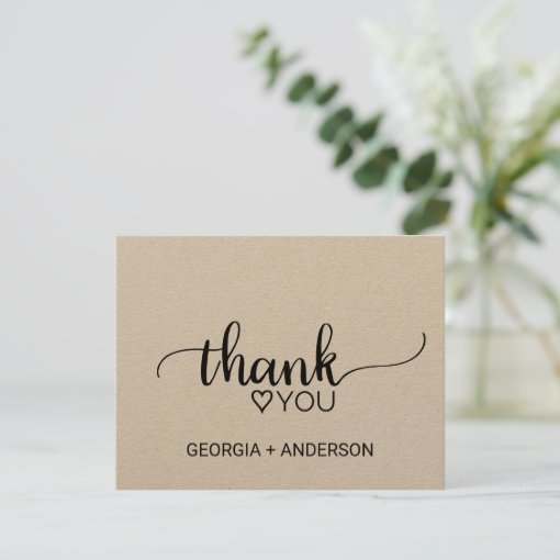 Simple Kraft Calligraphy Thank You Postcard | Zazzle