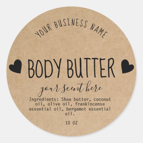Simple Kraft Handmade Body Butter Scrub Lotion Cla Classic Round Sticker
