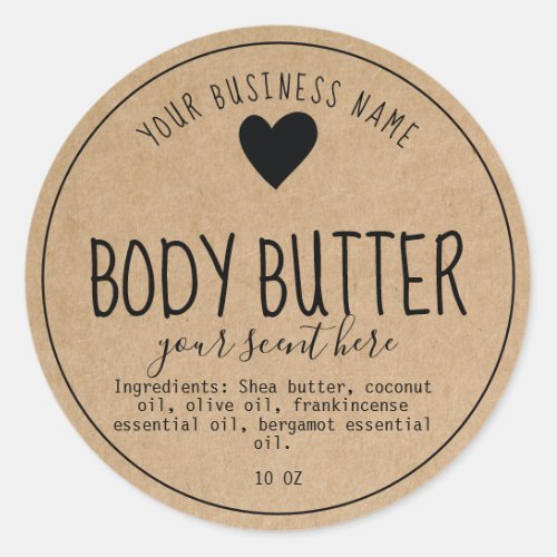 Simple Kraft Handmade Body Butter Scrub Lotion Cla Classic Round Sticker