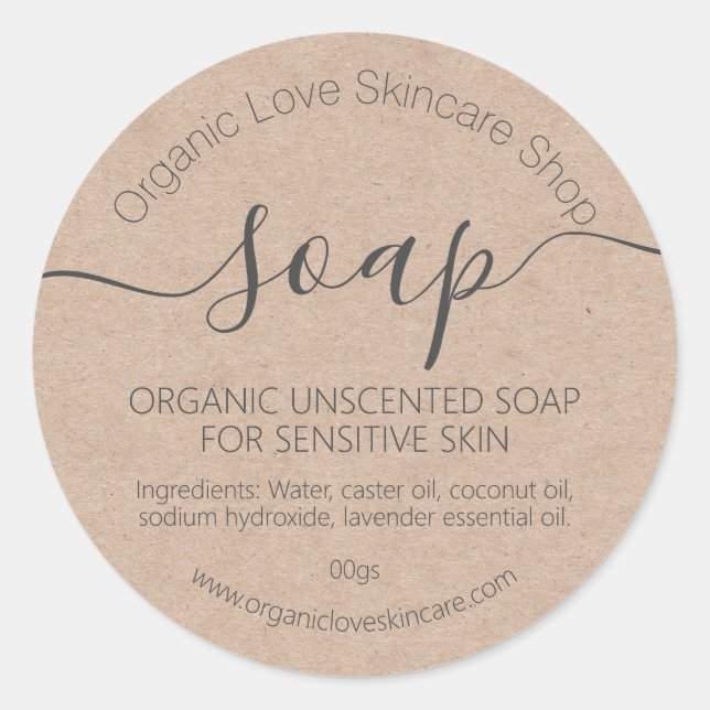 Simple Kraft Handmade Organic Soap Classic Round Sticker (Front)