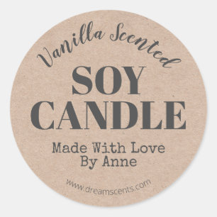 Simple Kraft Handmade Vanilla Soy Candle Classic Round Sticker