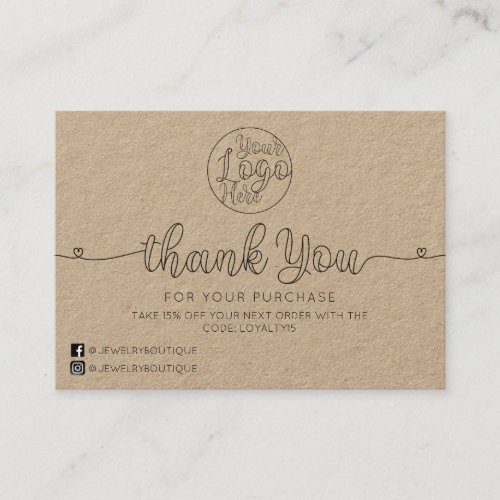 Simple Kraft Handwritten Hearts Customer Thank You Business Card