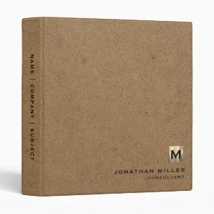 Simple Kraft Paper Gold Monogram 3 Ring Binder