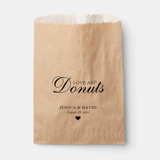 Simple Kraft Paper Love and Donuts Wedding Favor Bag (Front)
