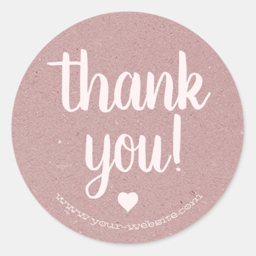 Simple Kraft Paper Rustic Pink Thank You Business  Classic Round Sticker