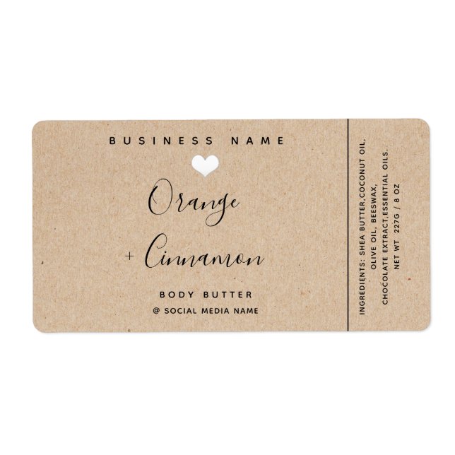 Simple kraft  typography white heart Body butter Label (Front)