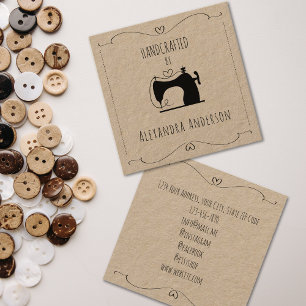 Simple Kraft Vintage Sewing Machine Hand Craft Square Business Card