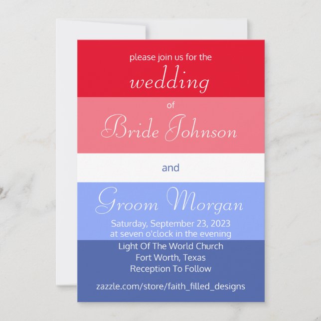 Simple Labor Day Red, White, & Blue Ombré Wedding Invitation (Front)