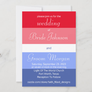 Simple Labor Day Red, White, & Blue Ombré Wedding Invitation