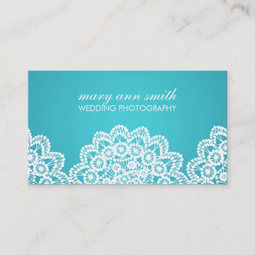 Simple Lace Wedding Photography Blue Business Cards