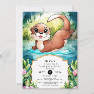 Simple Lake Otter Birthday Invitation