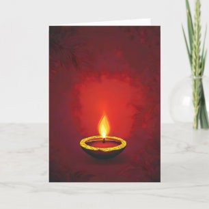 Simple Lamp Deep Red Diwali Holiday Card