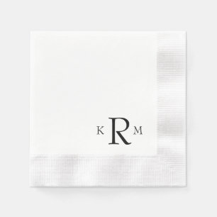 Simple Large Black Corner Monogram Coined Napkins